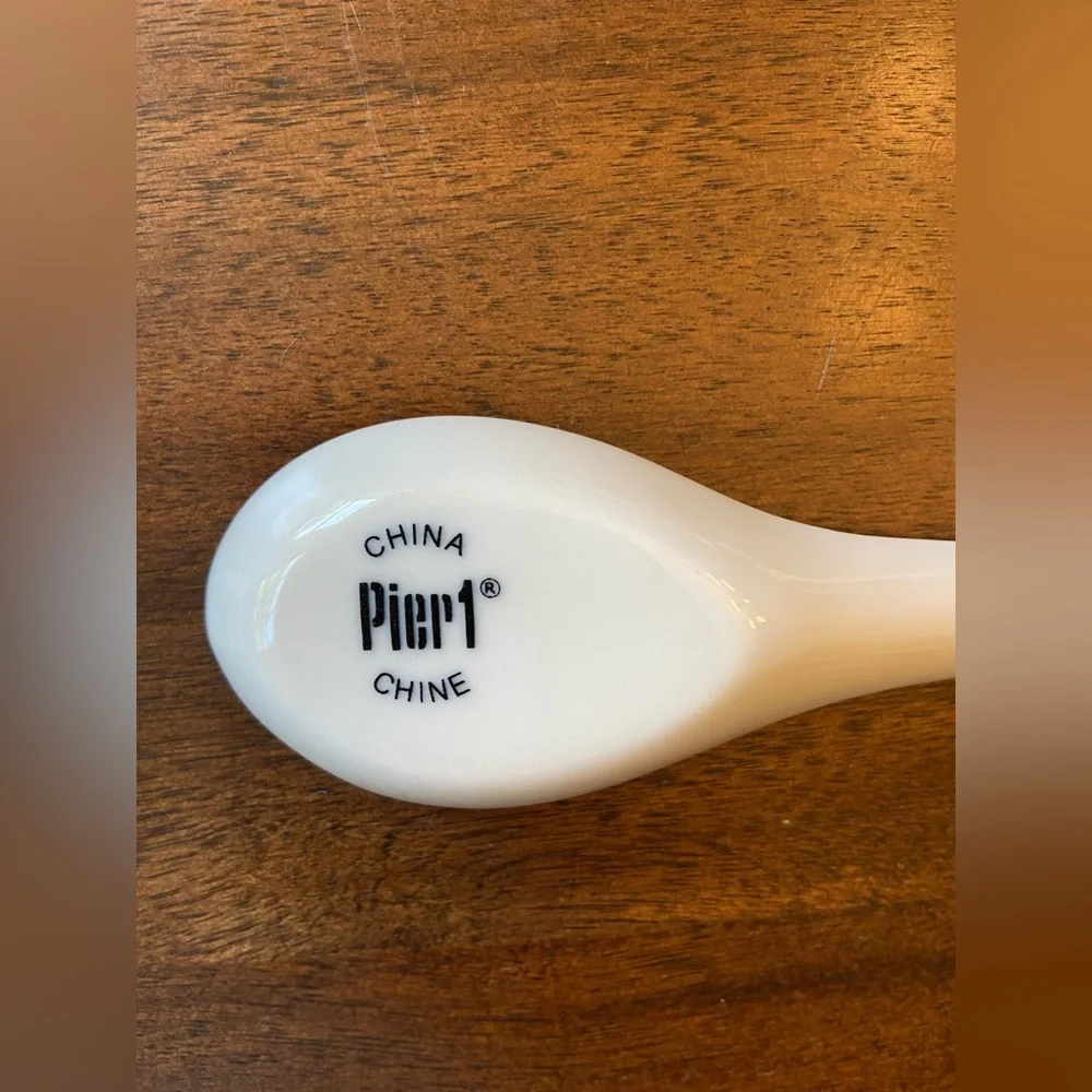 Pier 1 White Porcelain Rice/broth Spoons Lot Set Of 8 Sushi Night Asian